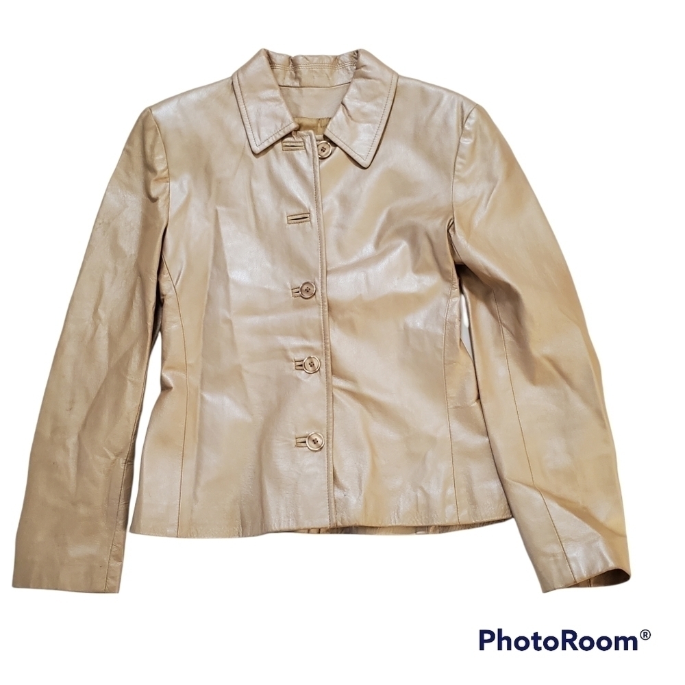 Danier metallic gold 100% leather button up jacket size small